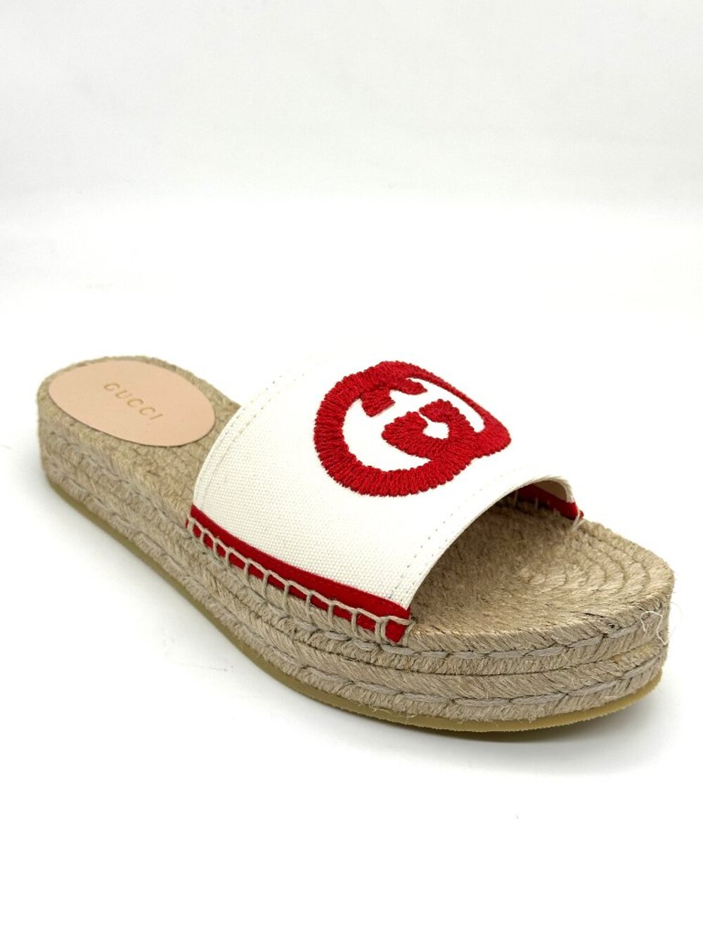 Gucci Pilar GG Canvas Espadrille Slide Mule Sandal Flat Platform Shoes